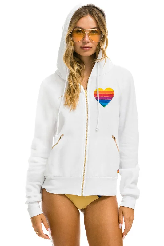 Minimalism RAINBOW HEART STITCH ZIP HOODIE W/ POCKETS - WHITE