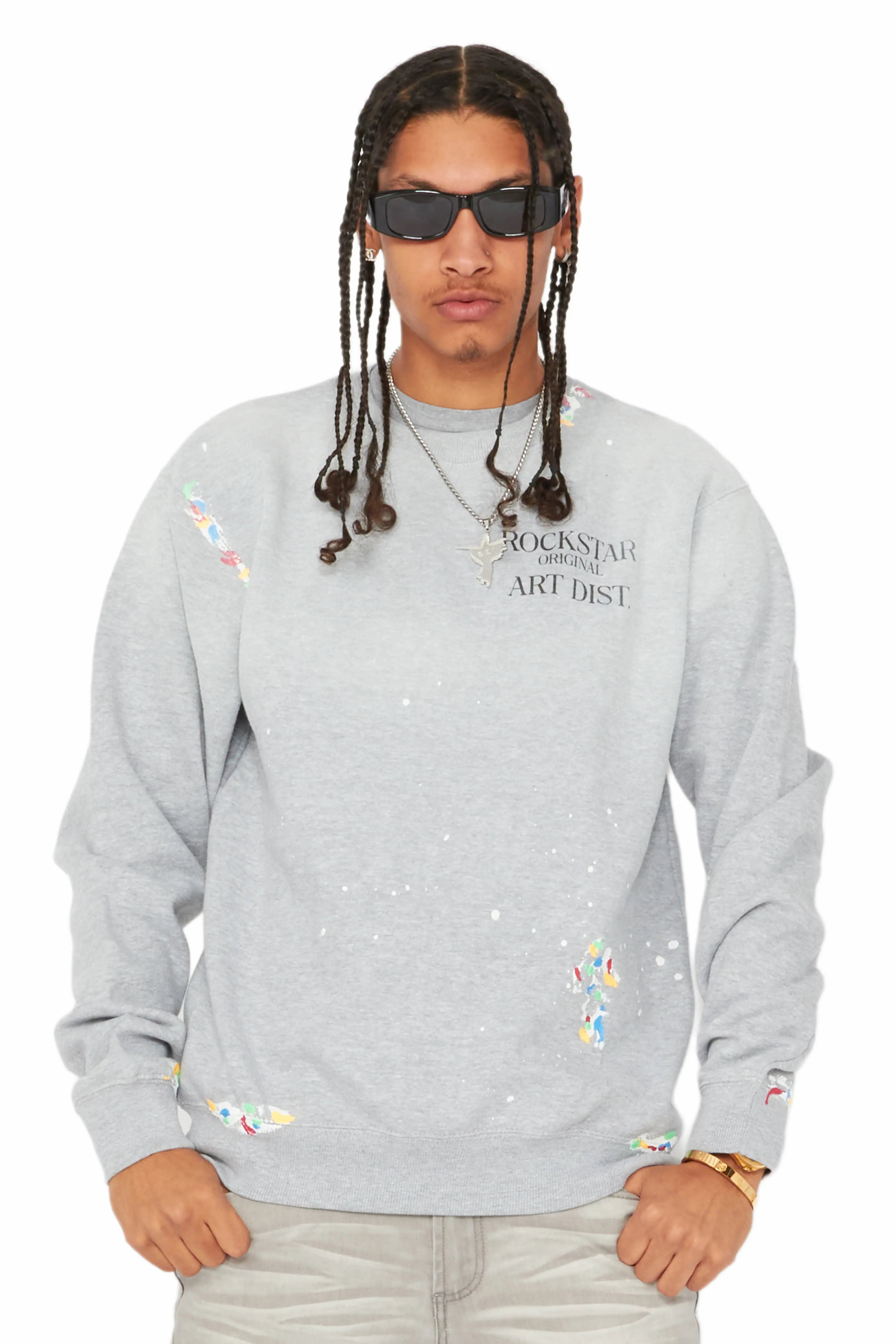Classic Style Rockstar Art Dist Heather Grey Crewneck