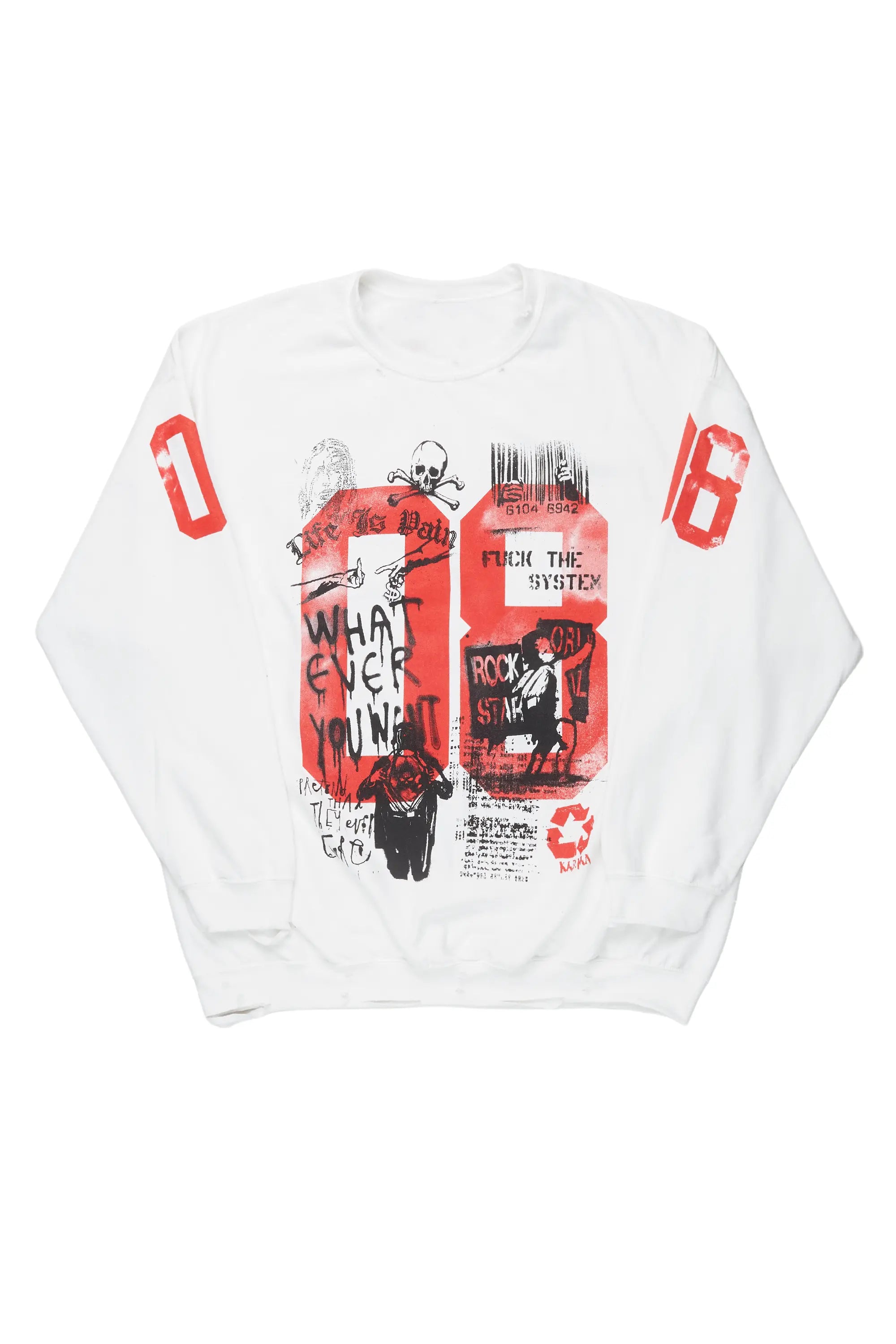 Cozy Fashions Grill White Graphic Crewneck