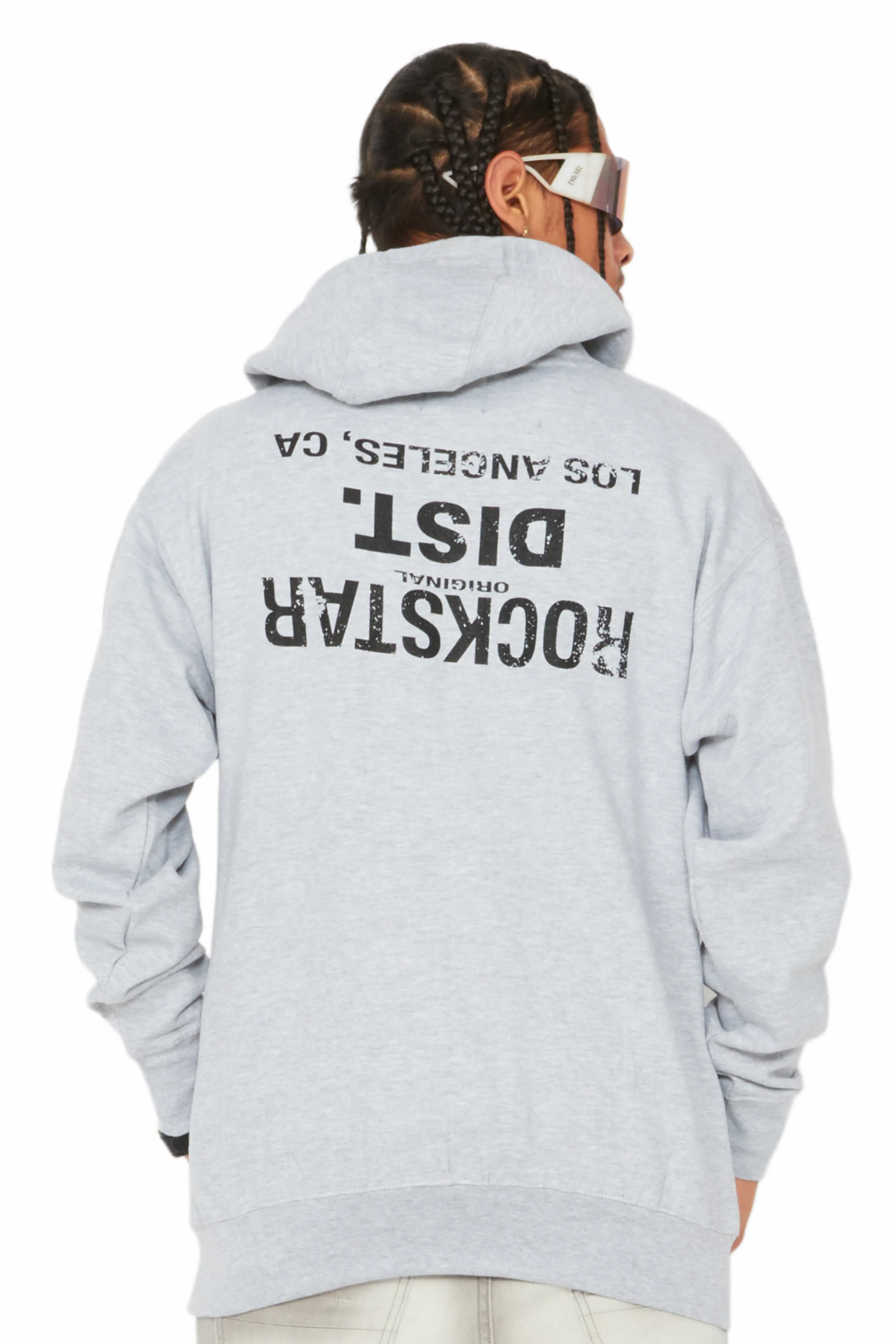 Single-shoulder Neck Design Martson Heather Grey Graphic Hoodie