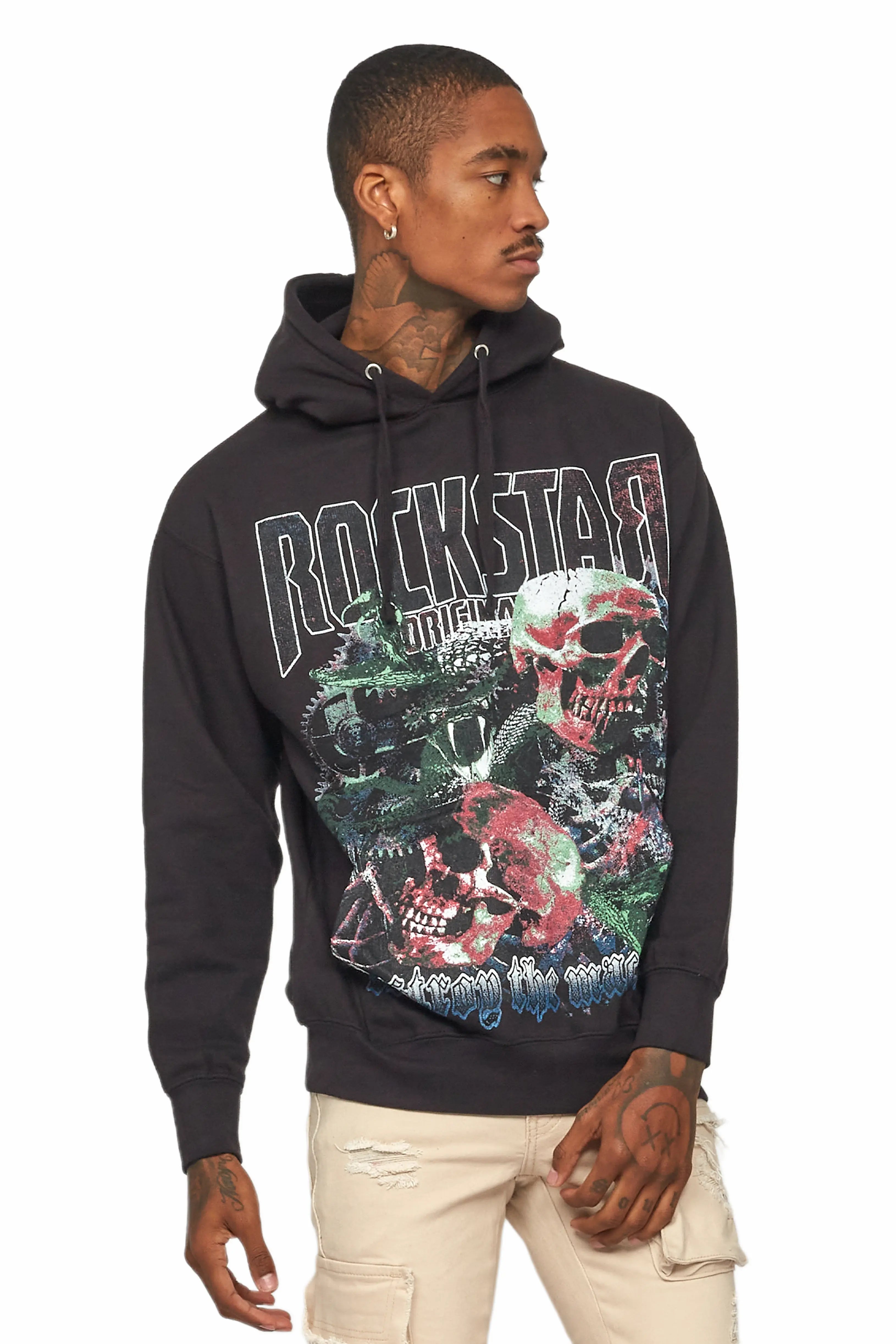 Cozy Street Style Argent Black Graphic Hoodie