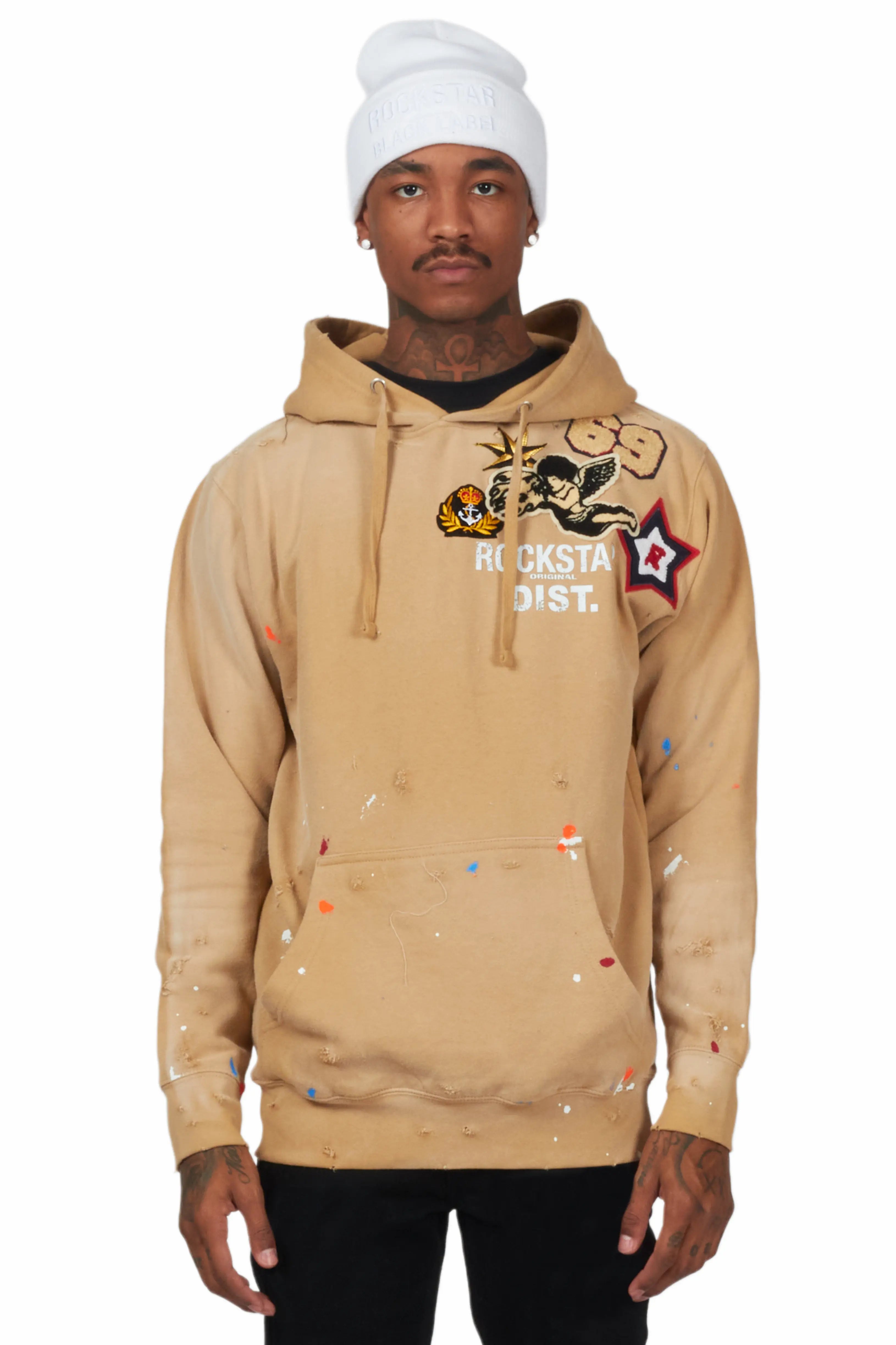 Customized Version Samuel Beige Patchwork Graphic Hoodie