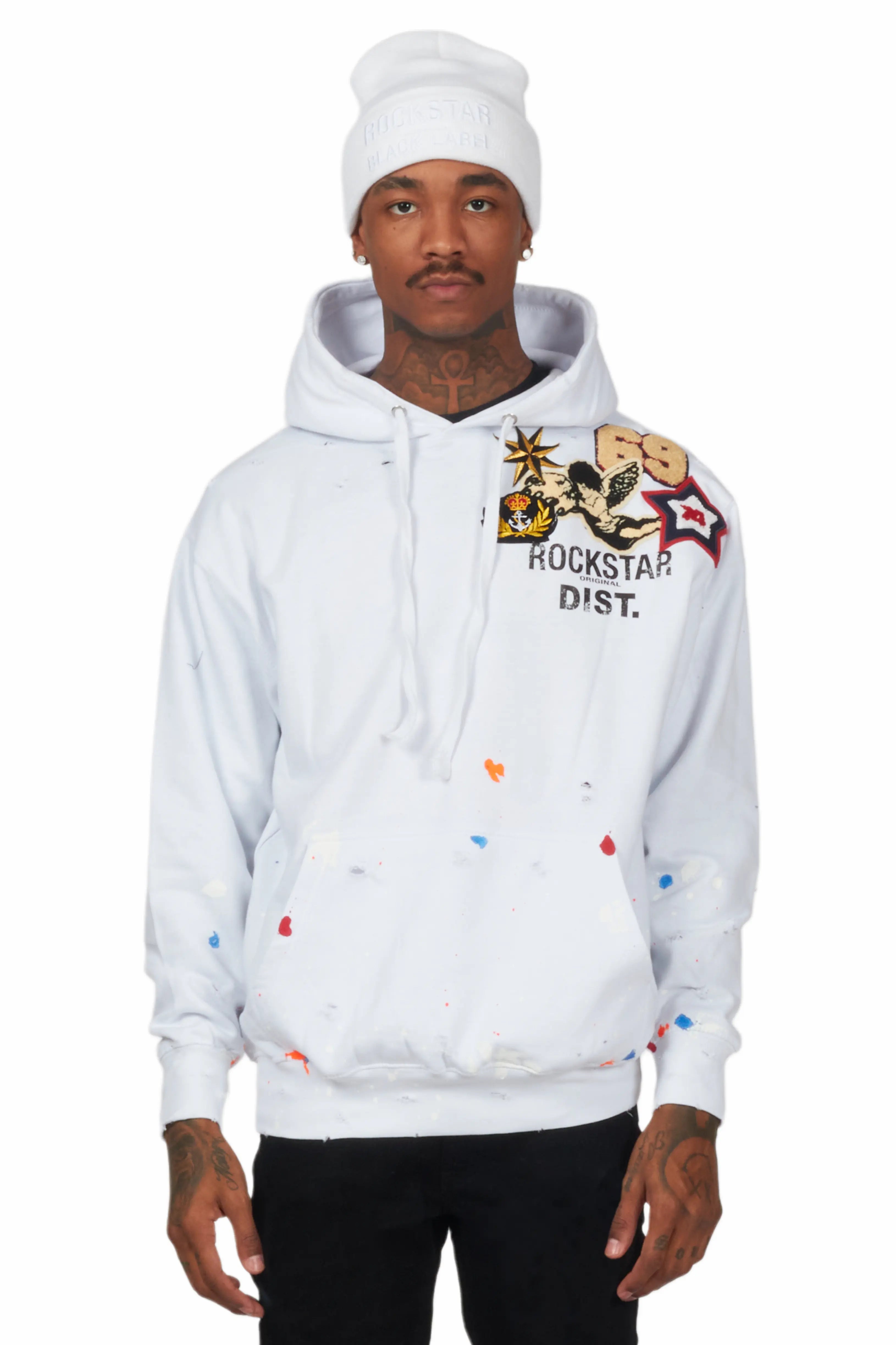 Casual And Casual Samuel White Patchwork Graphic Hoodie