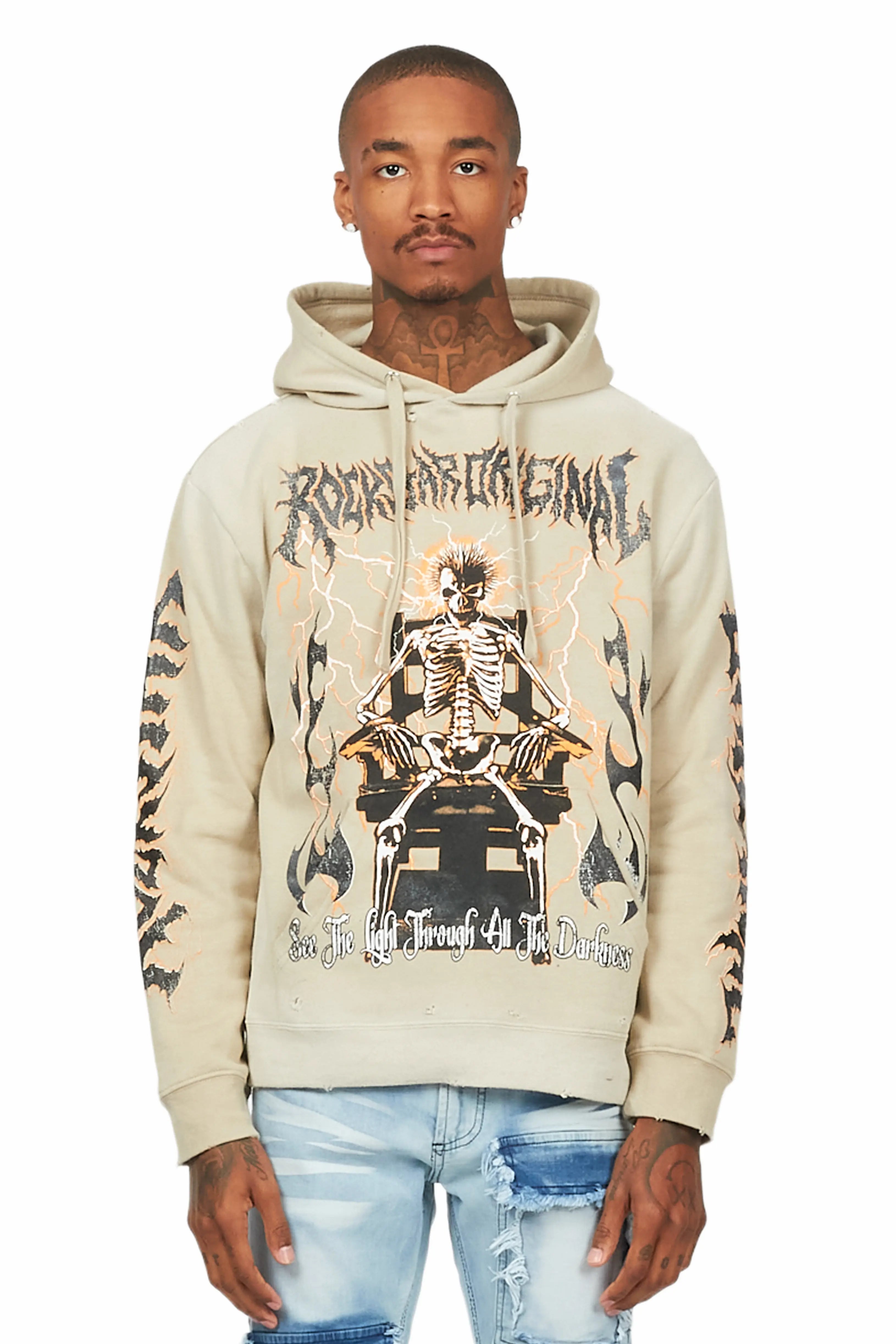 Ultra-lightweight Deathrow Beige Graphic Hoodie