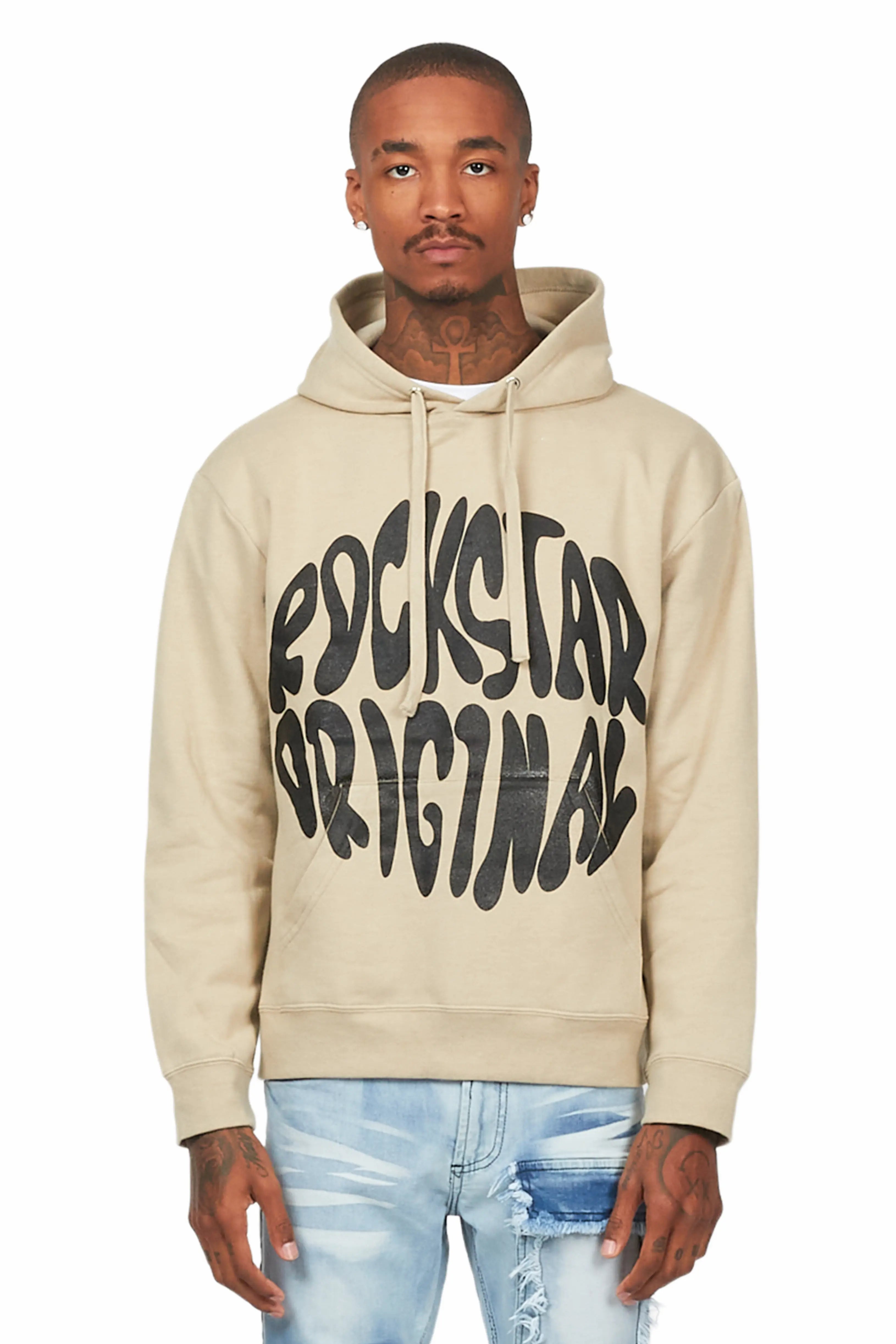 Comfortable down Thierry Beige Graphic Hoodie