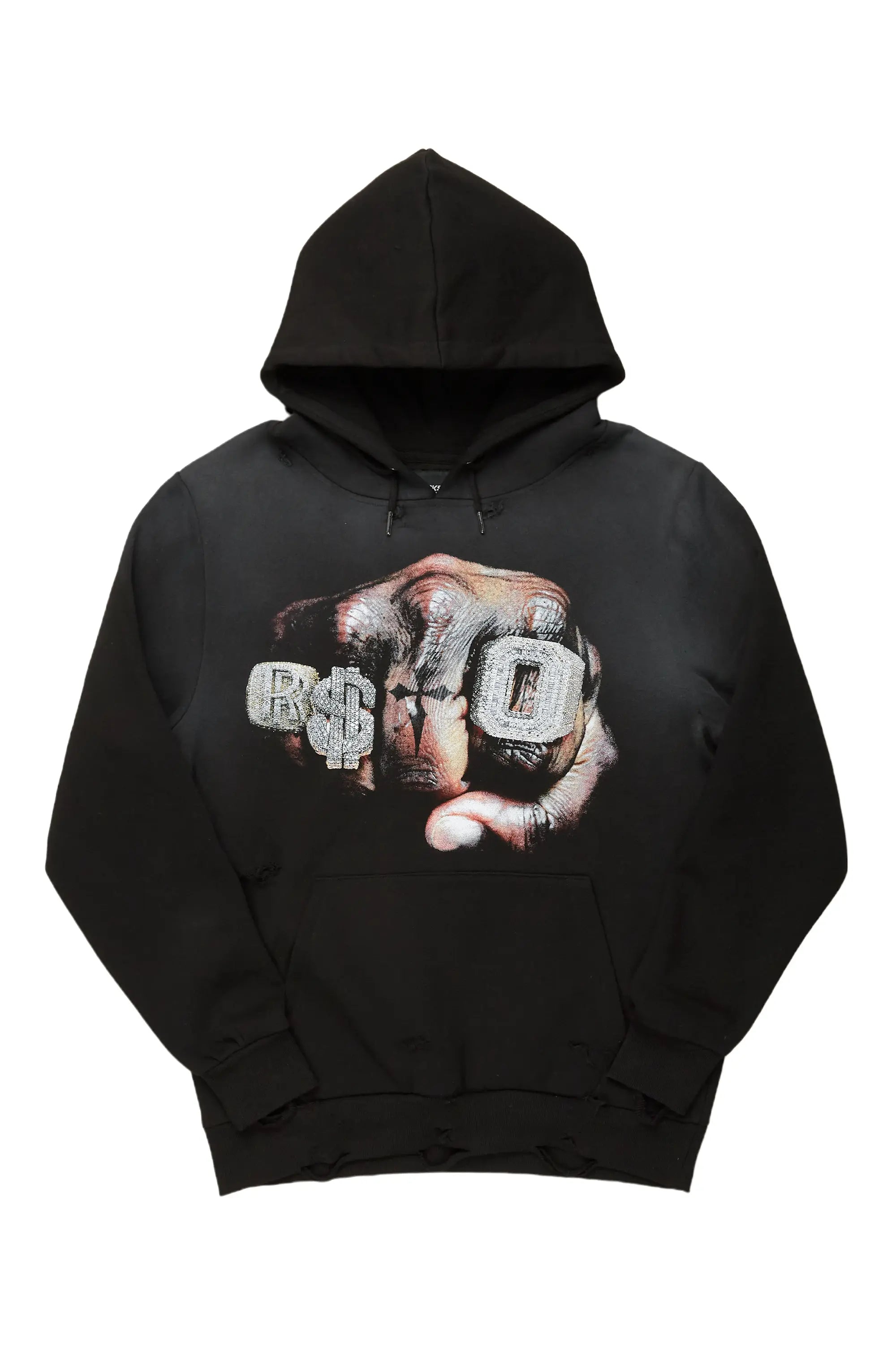 Comfy Chic Wear Janus Black Distressed Graphic Hoodie