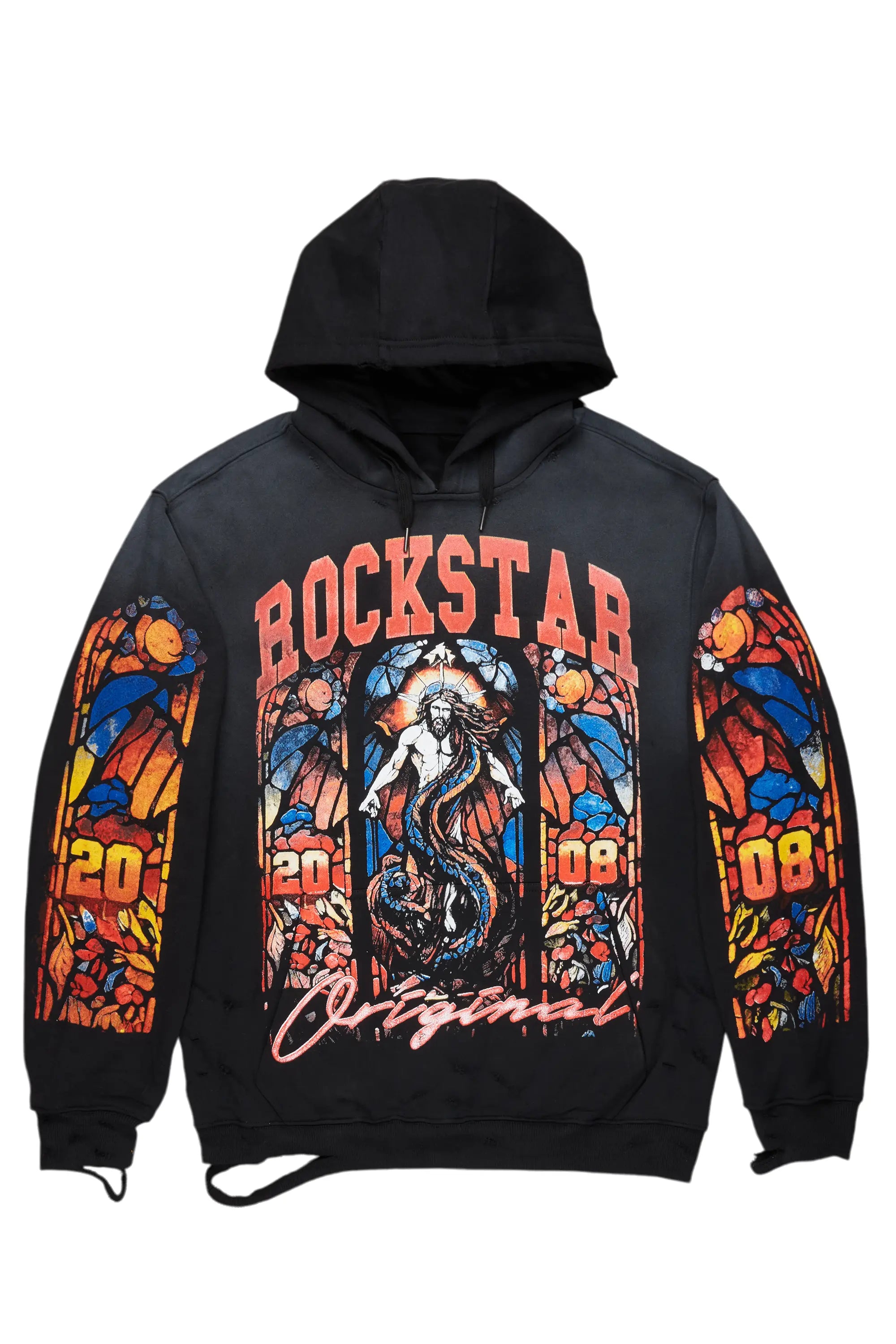 Relaxed Fashion Nalo Black Graphic Distressed Hoodie
