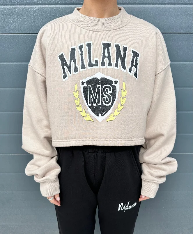 Dynamic Fashion Taupe Crest Cropped Heavyweight Sweatshirt.