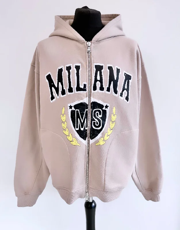 Design And Tailoring Taupe Heavyweight Zip Hoodie.
