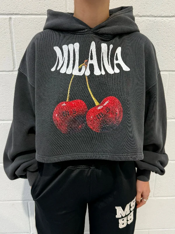 Street Charm Washed Black Cherry Cropped Hoodie.
