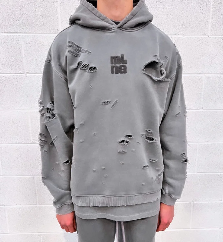 Chic Comfort Wear Washed Charcoal Heavyweight Distressed Hoodie.