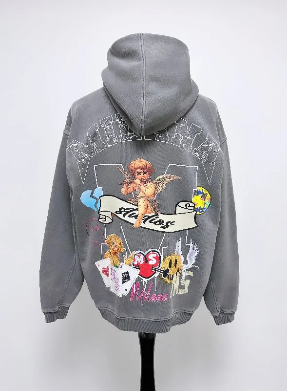 Relaxed Fit Wear Washed Charcoal Heavyweight Graphic Hoodie.