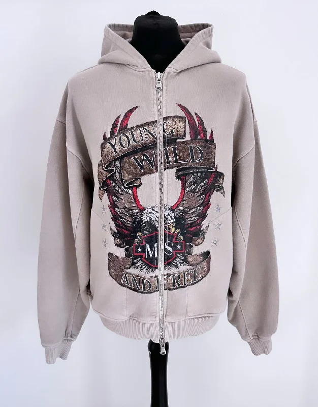 Stunning Fashion Washed Taupe Eagle Heavyweight Zip Hoodie.