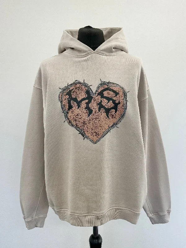 Comfortable Tops Washed Taupe MS Heart Heavyweight Hoodie.