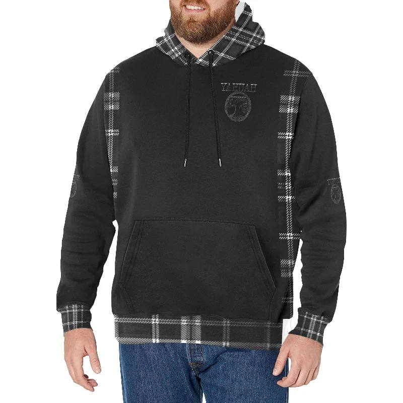 Chic Lounge Yahuah-Tree of Life 02-04 + Digital Plaid 01-06A Men's Designer High Neck Fleece Lined Pullover Hoodie Chic Lounge Yahuah-Tree of Life 02-04 + Digital Plaid 01-06A Men's Designer High Neck Fleece Lined Pullover Hoodie