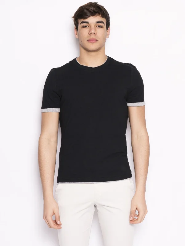 Soft And Comfortable T-shirt con Bordi a Contrasto Blu / Grigio