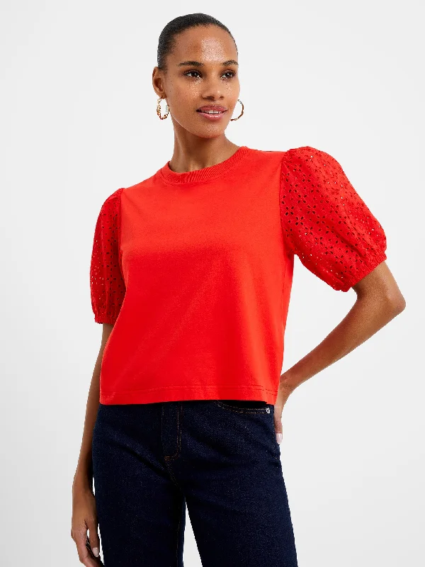 Free And Comfortable Anglaise Broderie Mix Sleeve Top