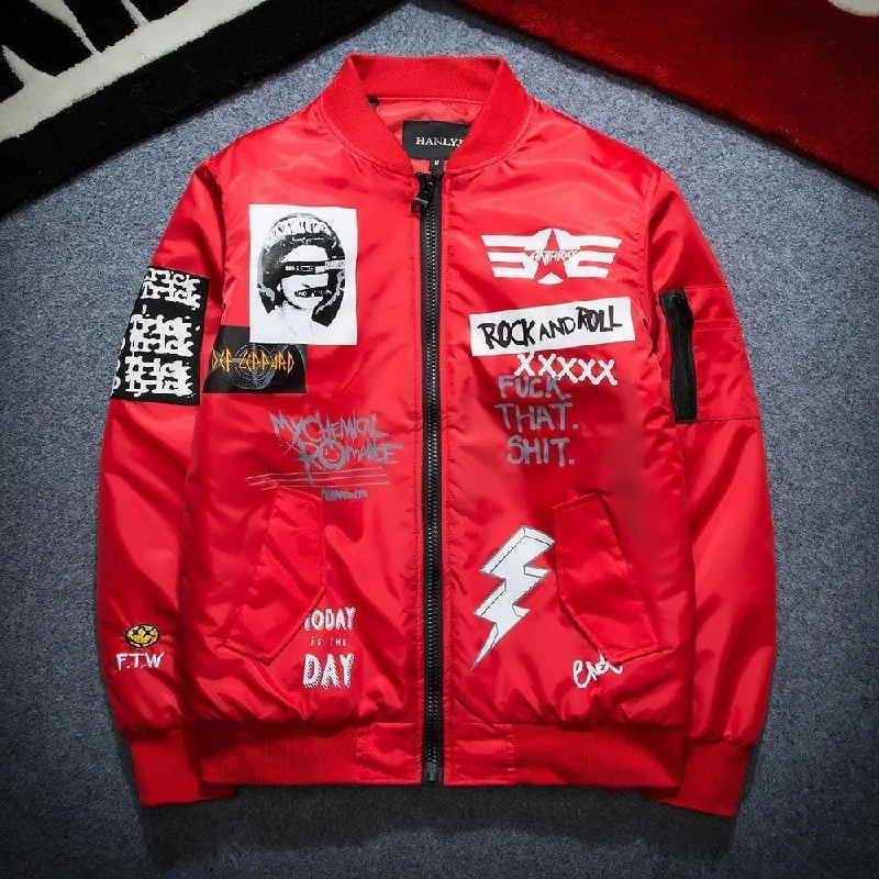 Free And Casual Barracuda Stand Collar Bomber Jacket