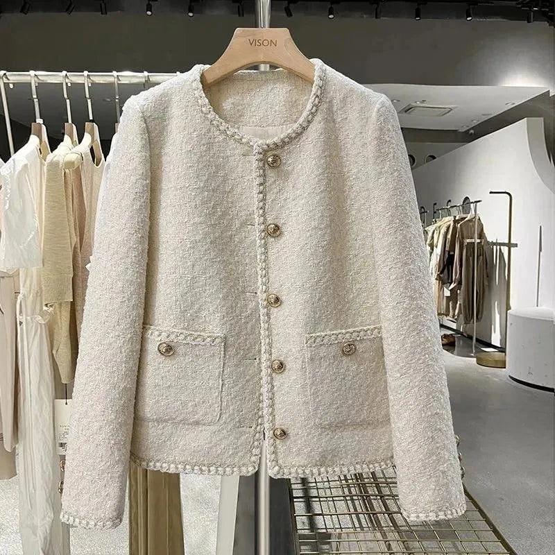 Comfortable Tops Casual Round Neck Women Tweed Jacket