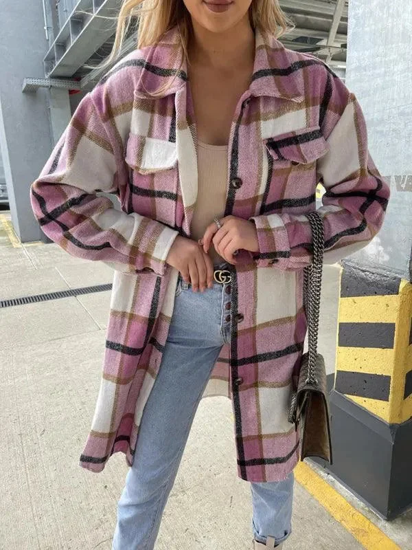 Stylish Fit Casual Plaid Loose Women's Shirt Jacket