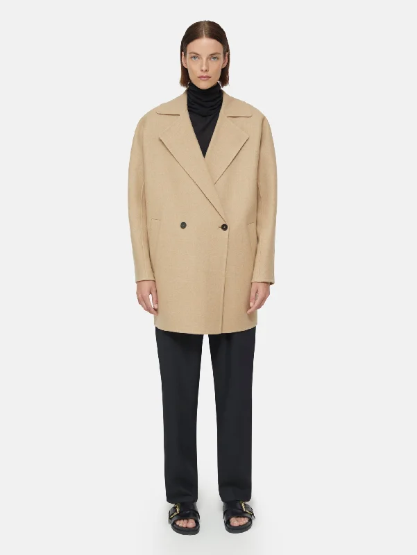 Modern Chic Cappotto Corto Doppio Petto Beige