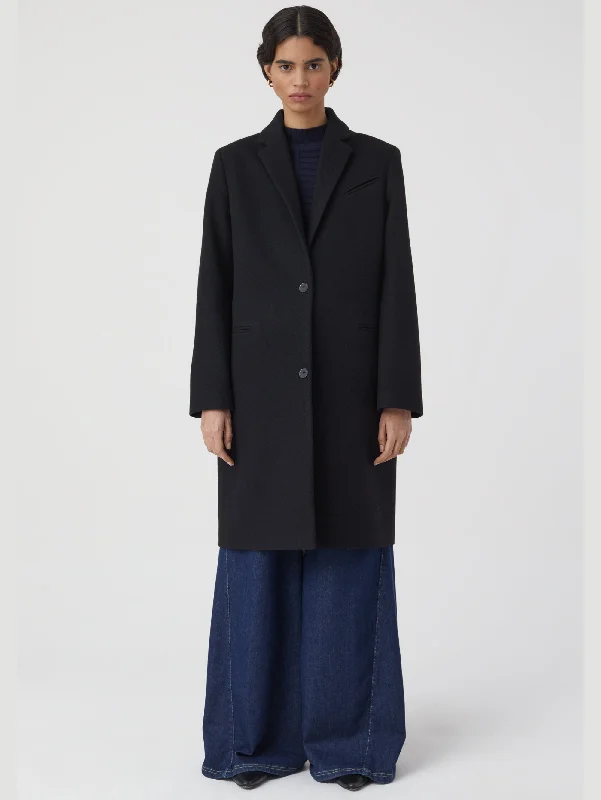 Casual And Casual Cappotto Lungo in Twill di Lana Nero