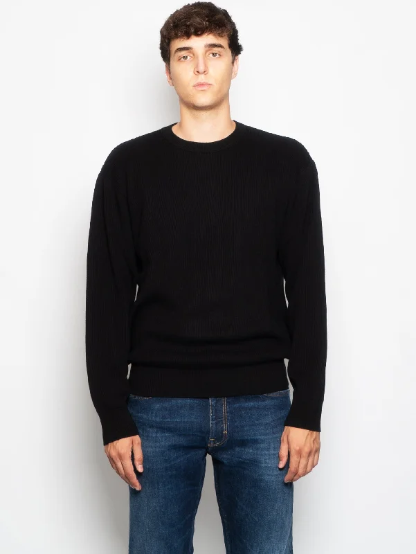 Elegant Wear Maglia Girocollo a Coste Blu Navy