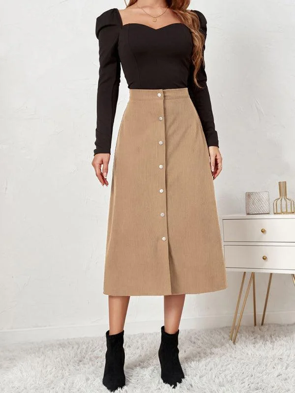 Breezy Style Corduroy High Waisted Midi Skirt