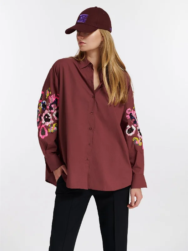 Easy Fashion Camicia con Ricami Paillettes Malva