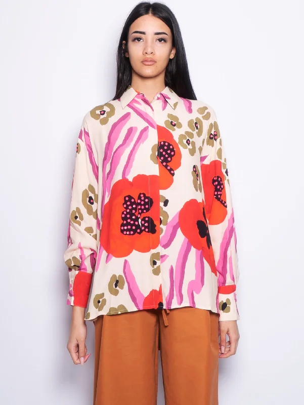French Retro Camicia con Stampa Astratta e Paillettes Multicolor