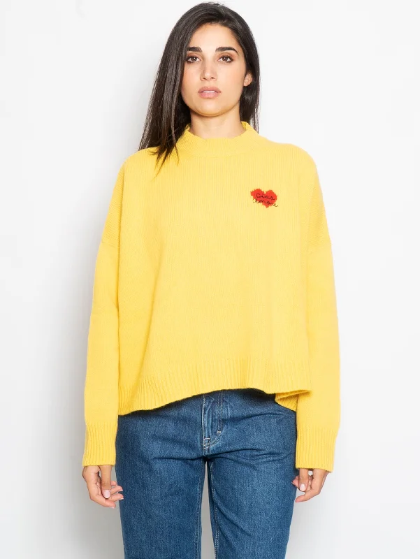 Versatile Comfort Maglia con Cuore e Ricamo Ciao Amore Giallo