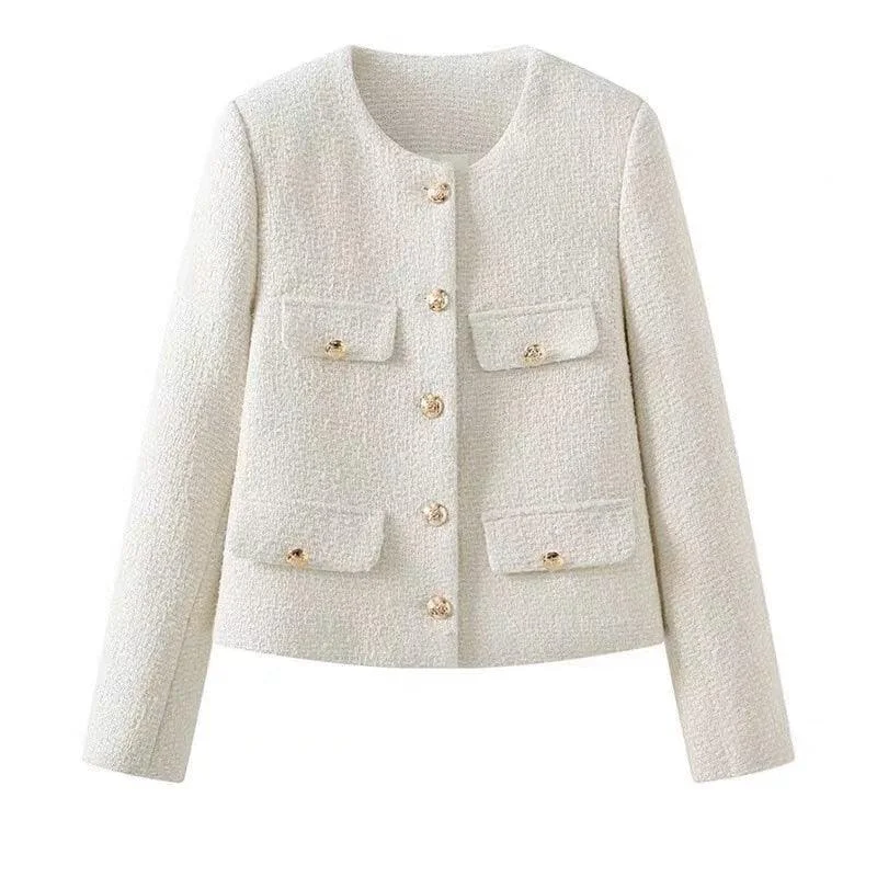 Elegant Tailoring Chic Multipocket Women's Tweed Jacket