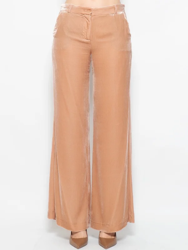Comfortable Design Pantaloni in Velluto di Seta Rosa