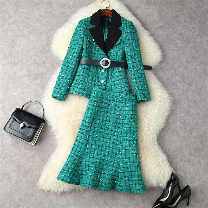 Luxury And Elegant Luxury Sequins Tweed Skirt Suit