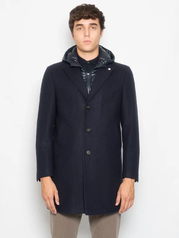 Elegant And Noble Cappotto con Pettorina e Cappuccio Staccabile Blu