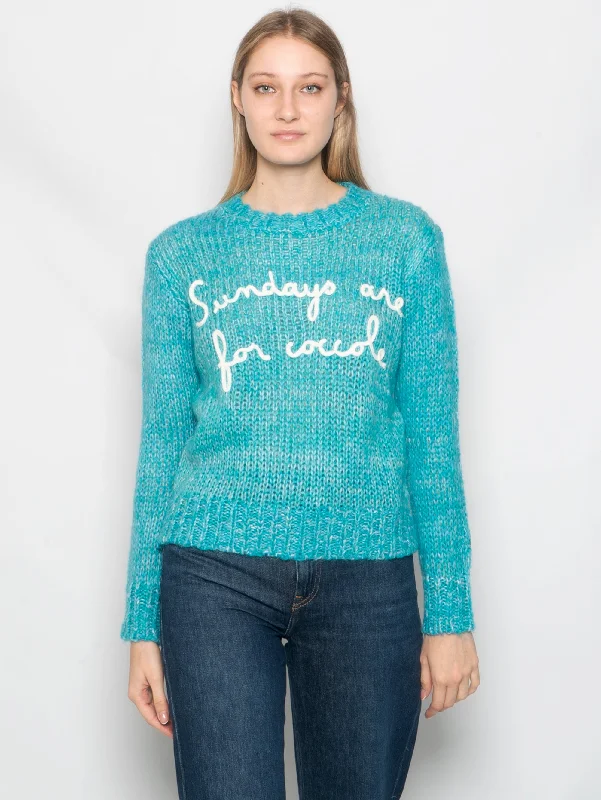 Comfortable Lifestyle Maglia Girocollo New Queen Soft in Mohair Celeste