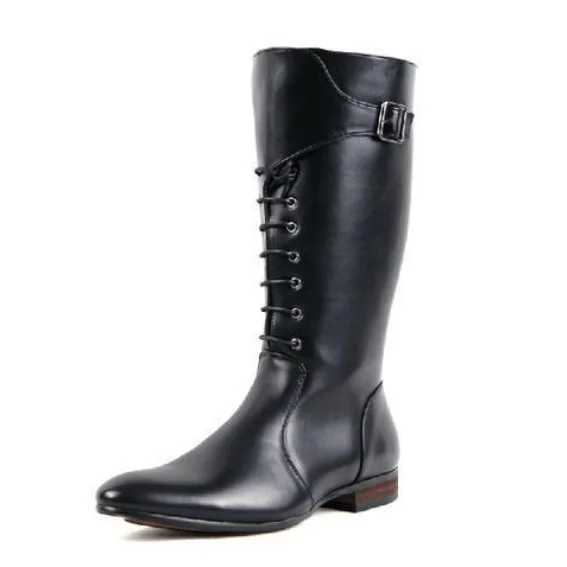 Personal Design Men's Buckle Up Zipper Faux Leather Pointed Martin Boots