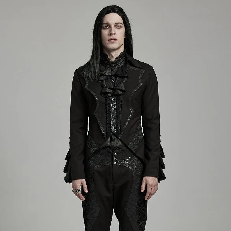 Design Perception Men's Gothic Bat Collar Ruffled Swallow-tailed Coat