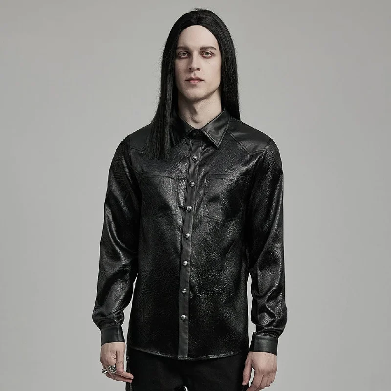 Girl Style Men's Gothic Big-pocket Faux Leather Shirt