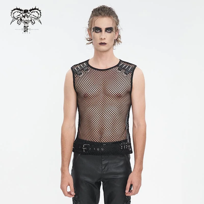 Warm Comfort Men's Gothic Bullet Sheer Mesh Tank Top