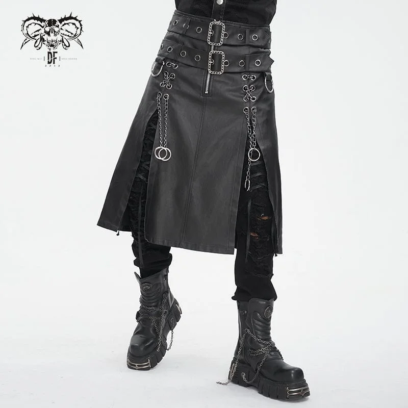 Comfortable Jackets Men's Gothic Double-belt Side Slit Skirt