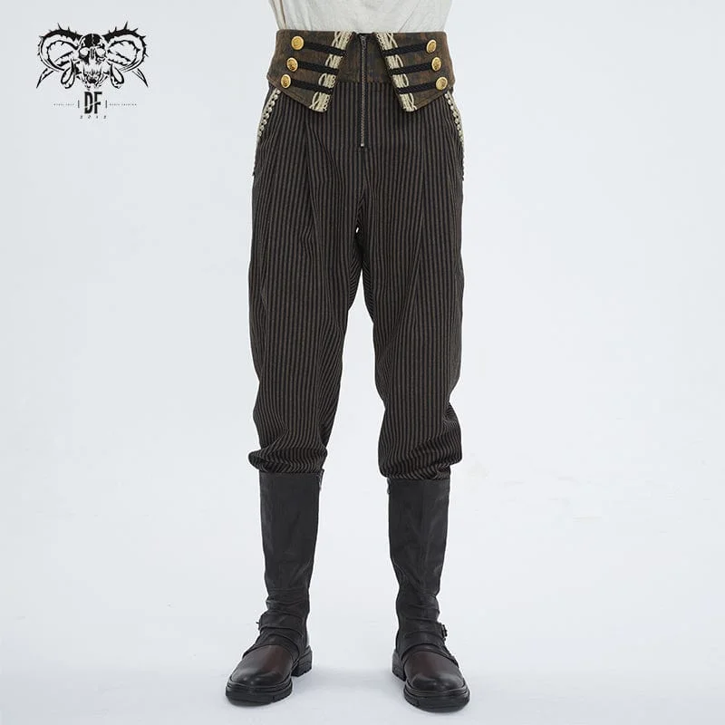 Soft Layers Men's Gothic Faux Leather Splice Striped Pants