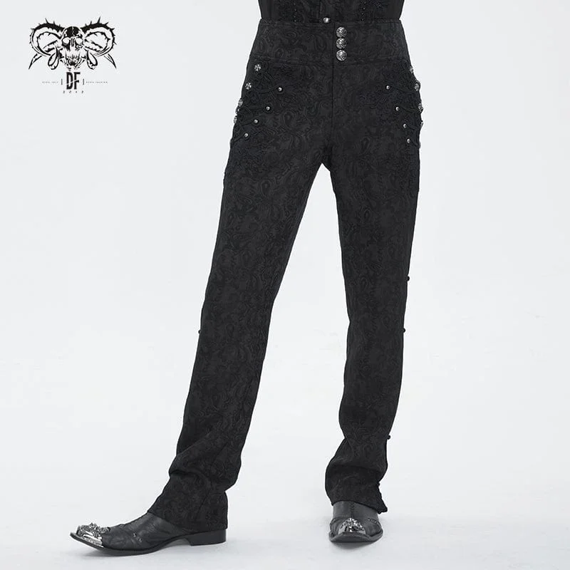 Light Comfort Men's Gothic Floral Embroidered Jacquard Pants