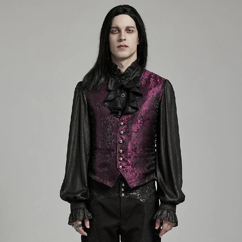 Simple Solid Color Men's Gothic Floral Jacquard Lace-up Black Red Vest