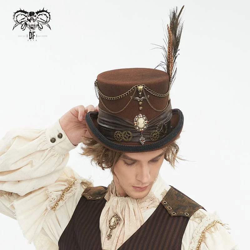 Soft Wearables Men's Gothic Gear Feather Top Hat