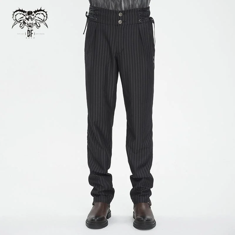 Soft Comfort Men's Gothic High-waisted Lace-up Striped Pants