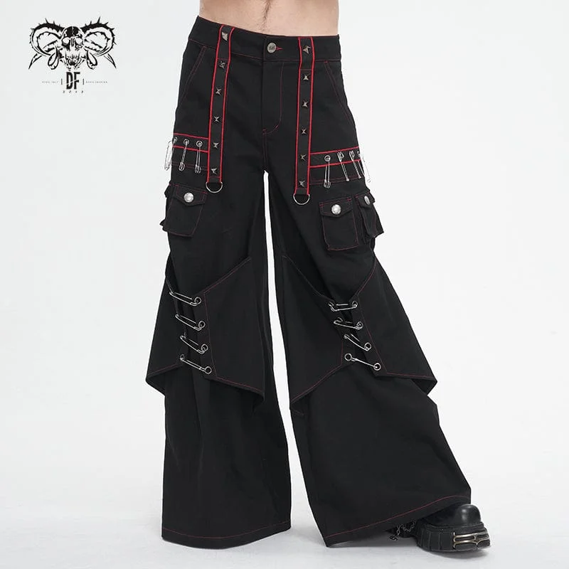 Cozy Apparel Men's Gothic Pin Studded Flared Pants
