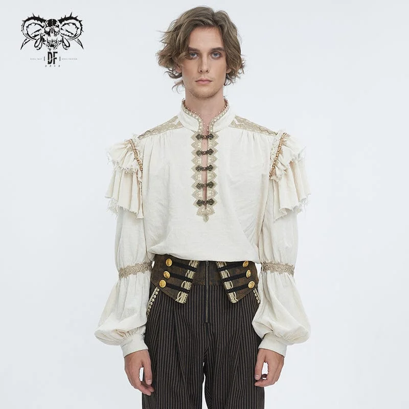Breathable Comfort Men's Gothic Puff Sleeved Layered Ruffled Shirt