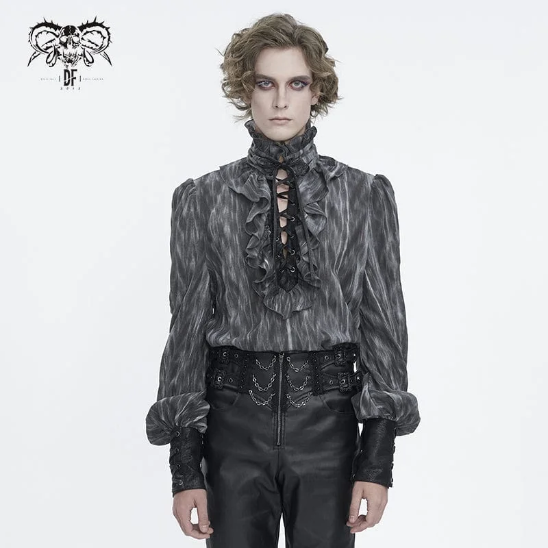 Urban Comfort Men's Gothic Ruffled Stand Collar Lace-up Shirt