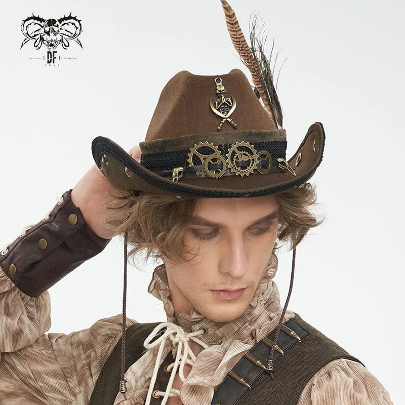 Cozy Street Style Men's Gothic Skull Feather Cowboy Hat